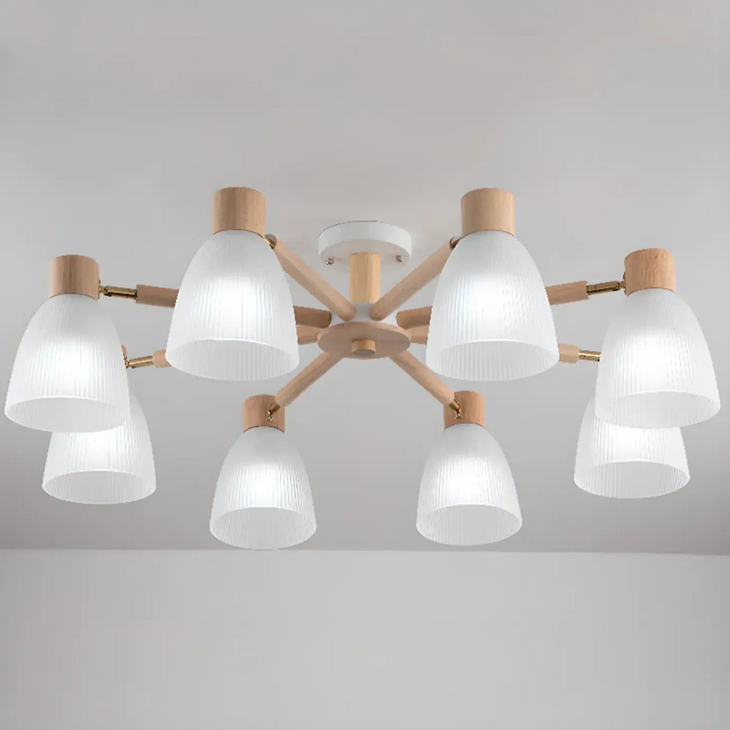 Plafoniera Semiflusso Cono in Vetro Bianco Naturale e Legno