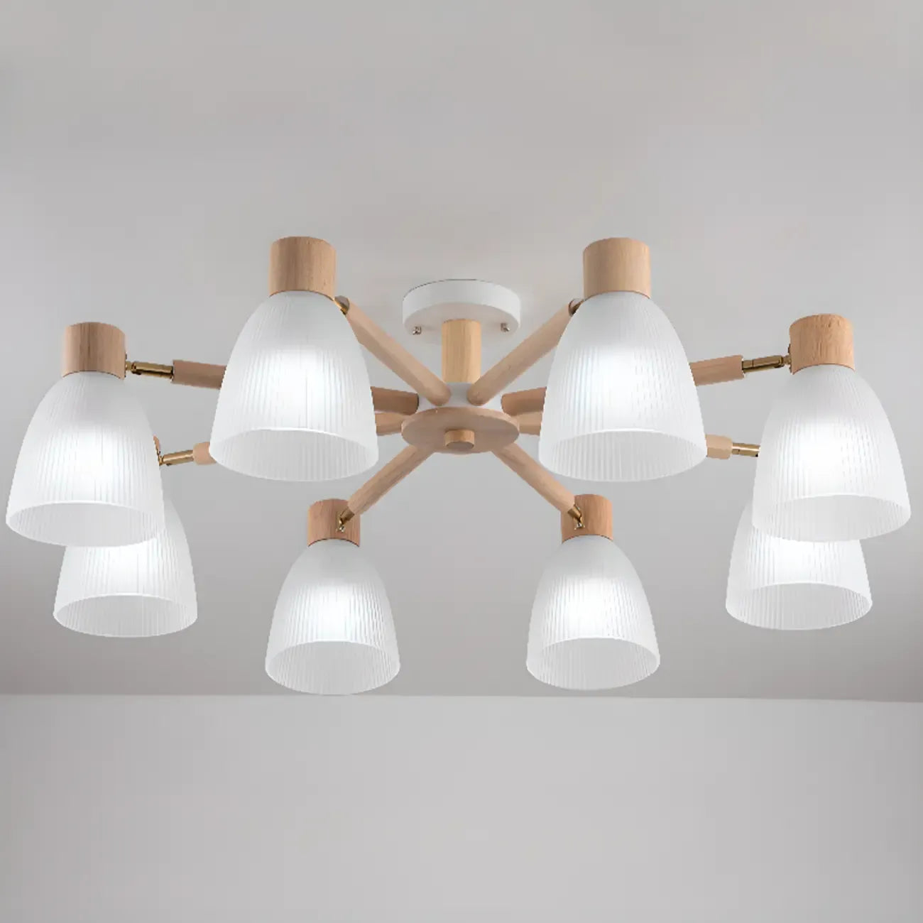 Plafoniera Semiflusso Cono in Vetro Bianco Naturale e Legno