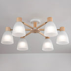 Plafoniera Semiflusso Cono in Vetro Bianco Naturale e Legno