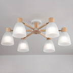 Plafoniera Semiflusso Cono in Vetro Bianco Naturale e Legno
