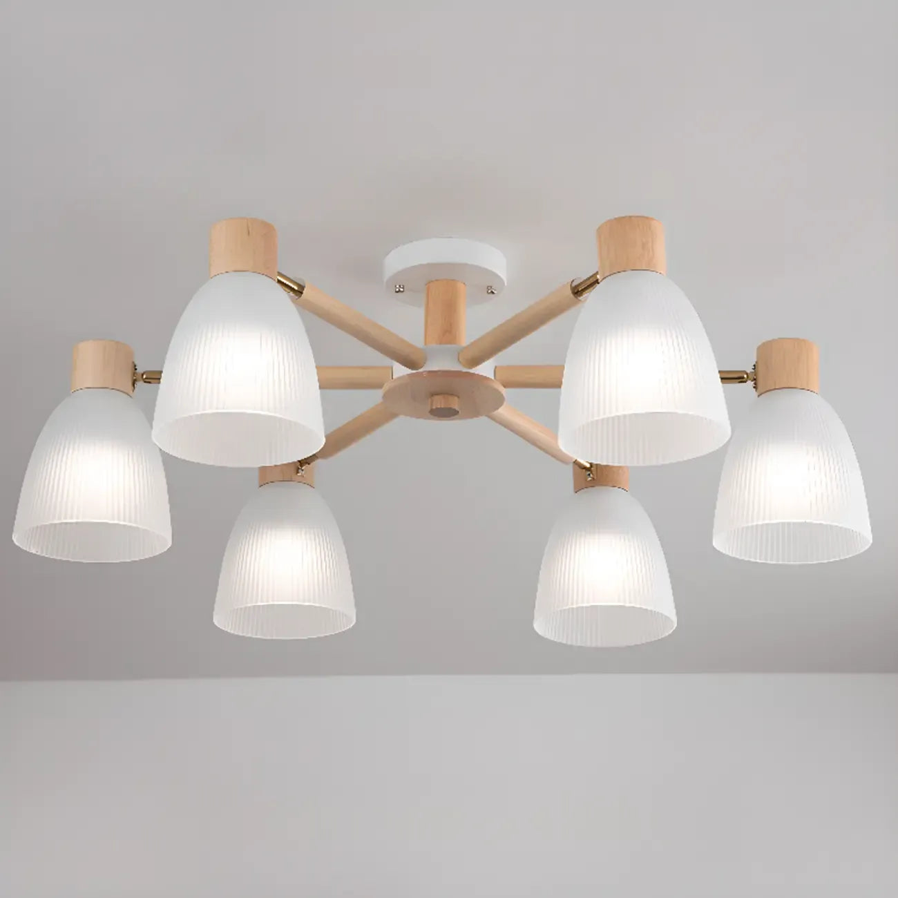 Plafoniera Semiflusso Cono in Vetro Bianco Naturale e Legno