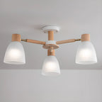 Plafoniera Semiflusso Cono in Vetro Bianco Naturale e Legno