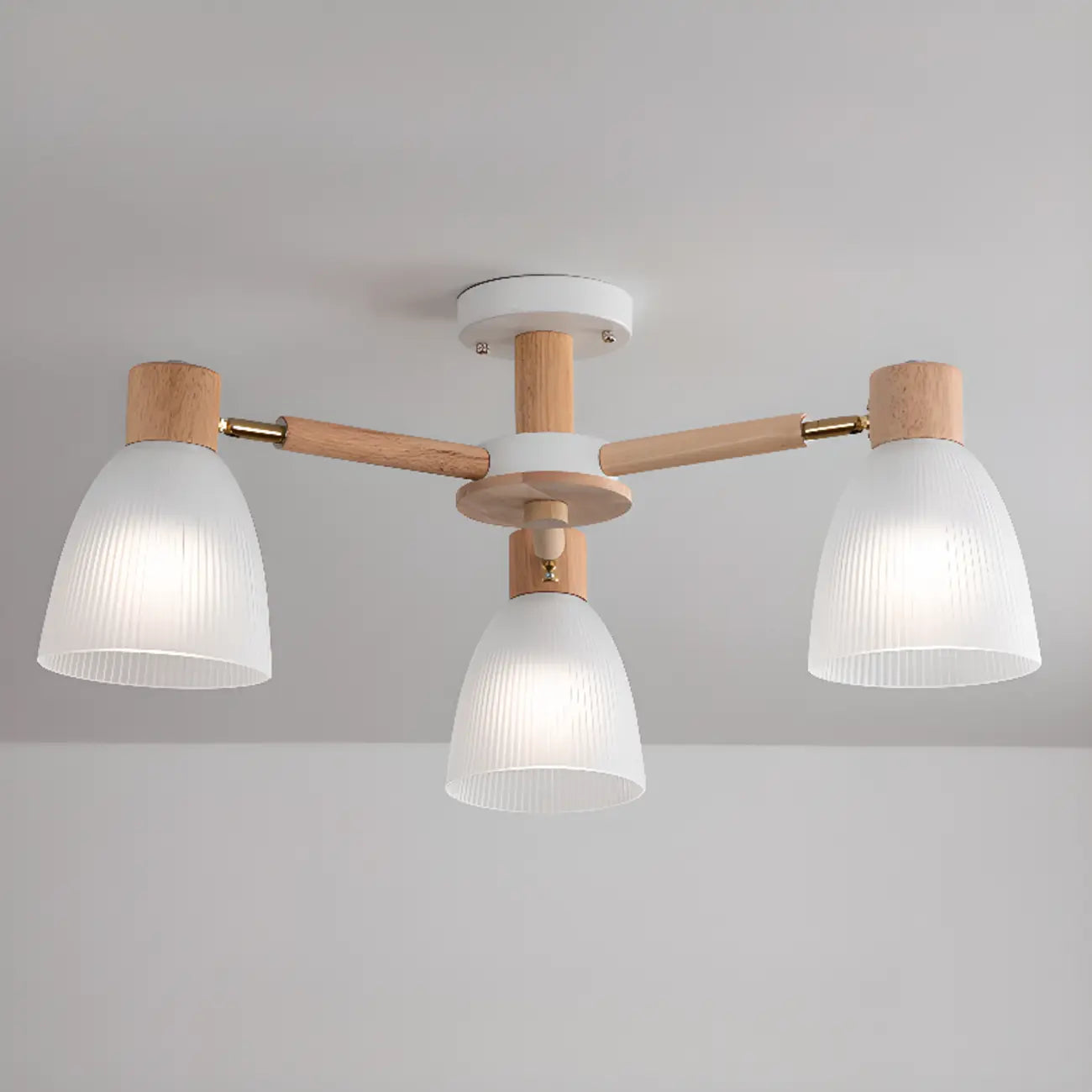 Plafoniera Semiflusso Cono in Vetro Bianco Naturale e Legno
