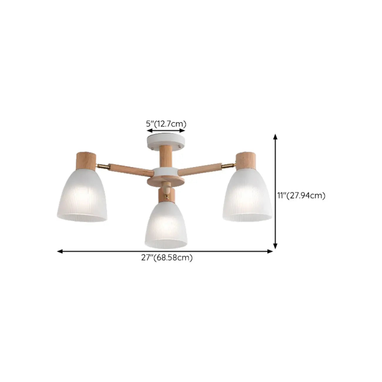 Plafoniera Semiflusso Cono in Vetro Bianco Naturale e Legno