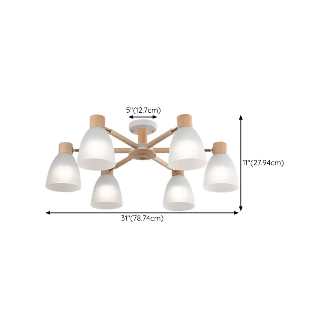 Plafoniera Semiflusso Cono in Vetro Bianco Naturale e Legno