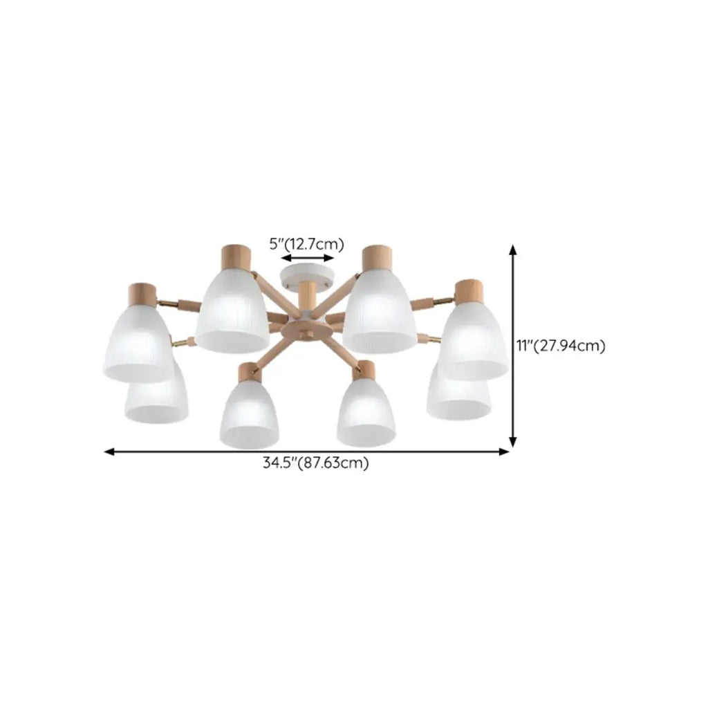 Plafoniera Semiflusso Cono in Vetro Bianco Naturale e Legno