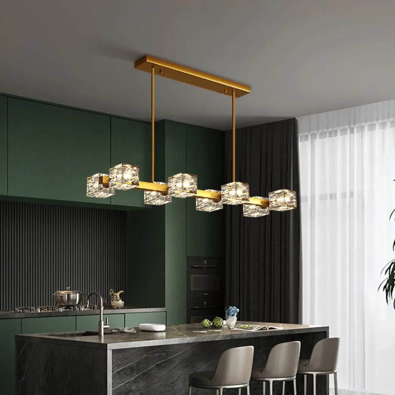 Suspension Glamour Golden Square Crystal Island