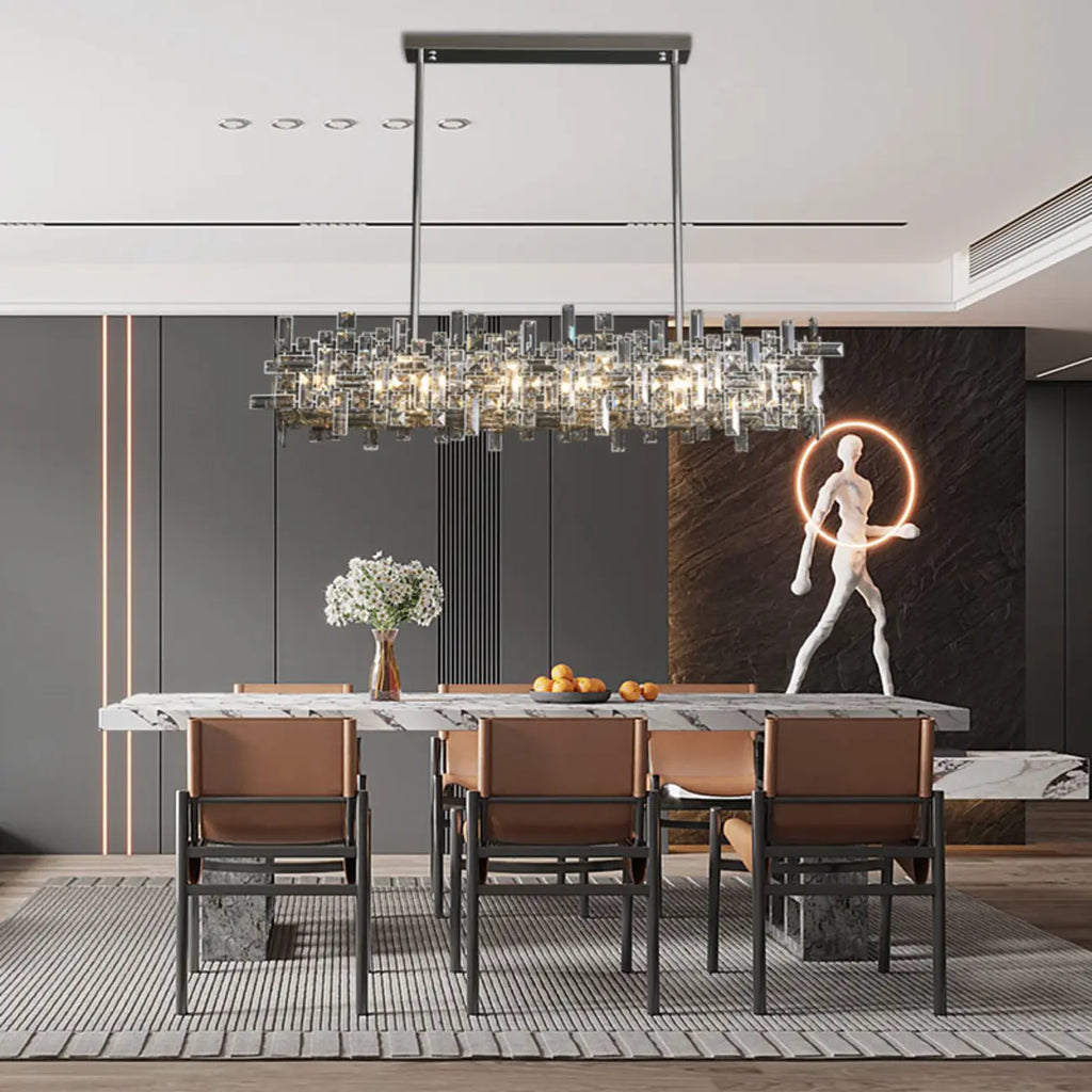 Suspension LED moderne en cristal pour îlot de cuisine, avec variateur à 3 niveaux d'intensité.