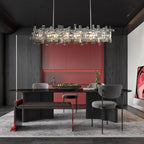 Suspension LED moderne en cristal pour îlot de cuisine, avec variateur à 3 niveaux d'intensité.