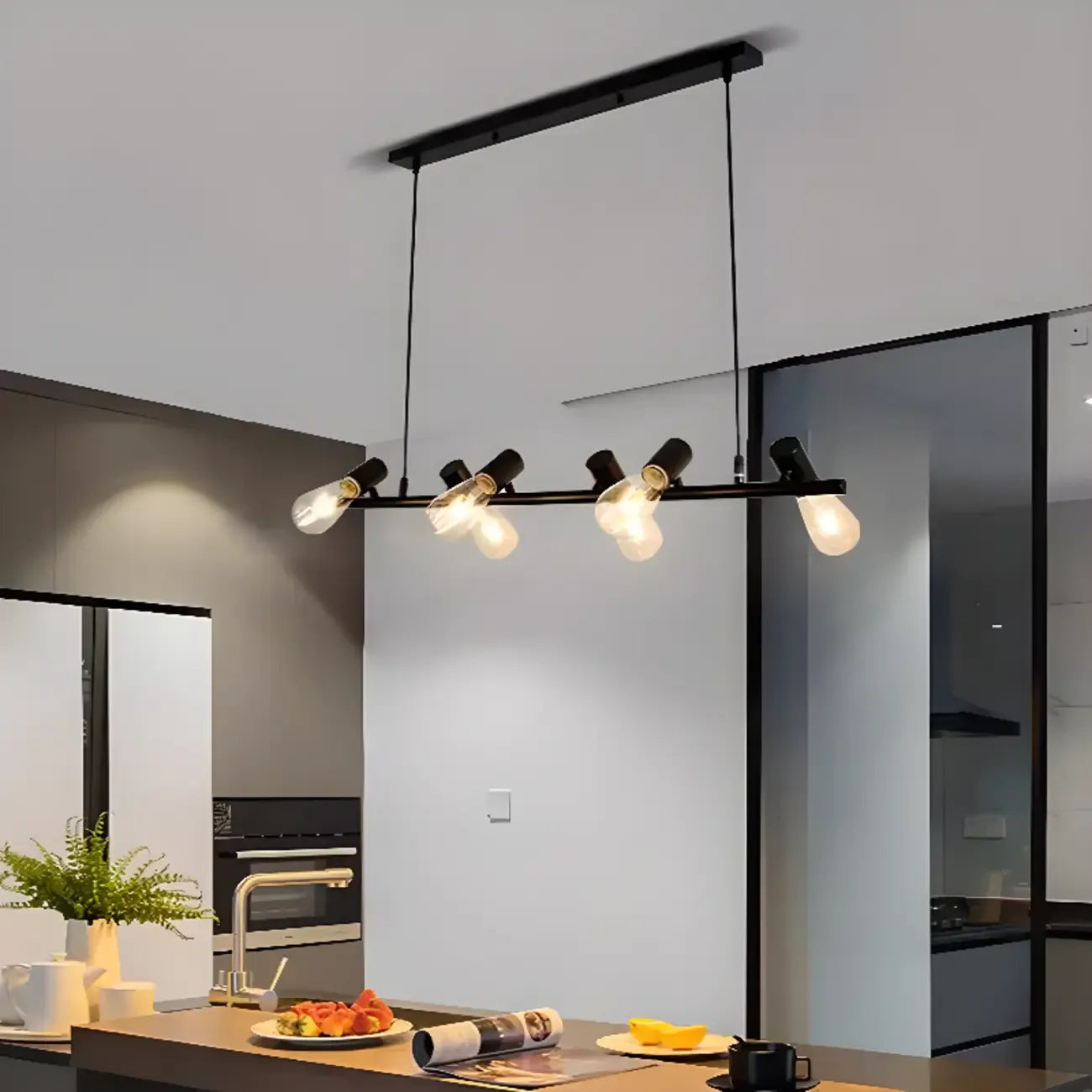 Lampadario a sospensione industriale nero in metallo per isola cucina