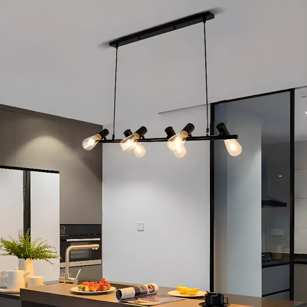 Lampadario a sospensione industriale nero in metallo per isola cucina