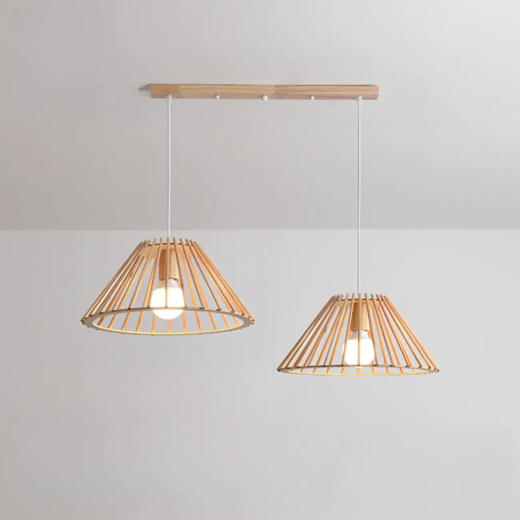 Lampadario/Sospensione da Isola da Cucina a 2 Luci, in Legno, in Stile Moderno