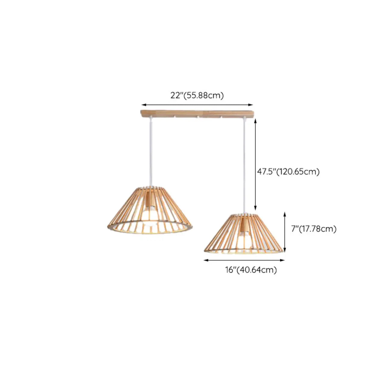 Lampadario/Sospensione da Isola da Cucina a 2 Luci, in Legno, in Stile Moderno