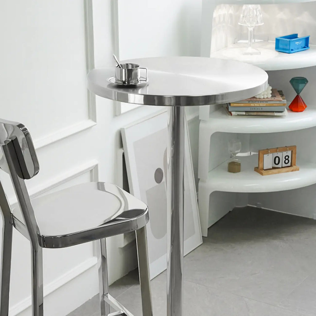 Table de bar industrielle en acier inoxydable argenté