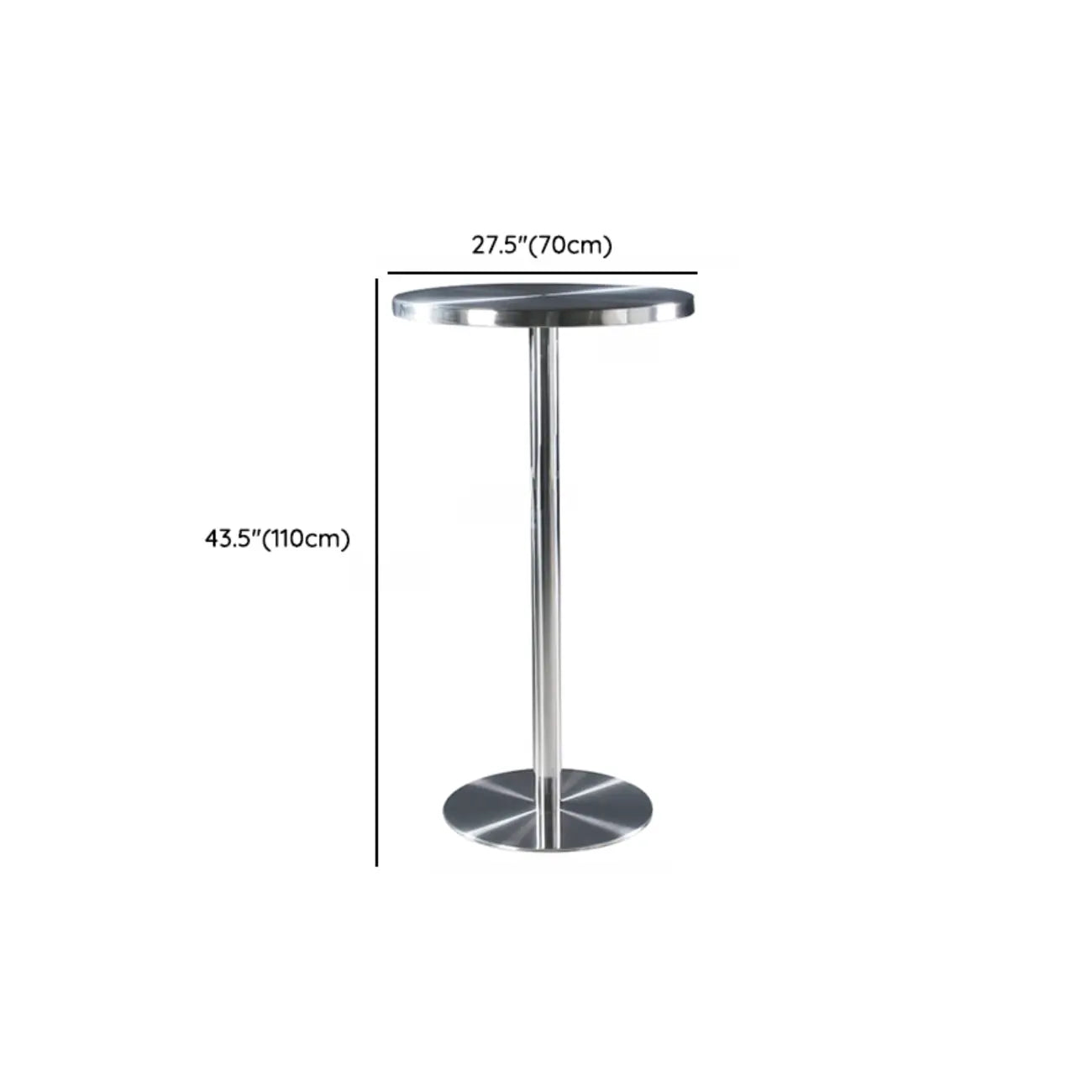 Table de bar industrielle en acier inoxydable argenté