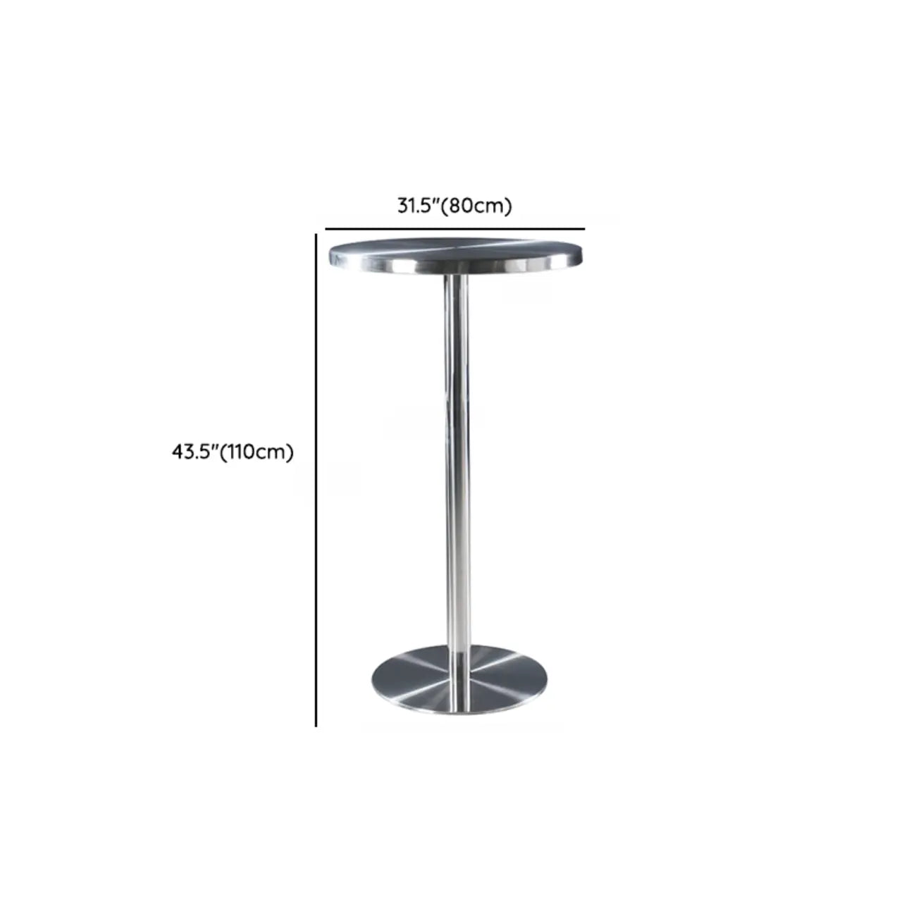 Table de bar industrielle en acier inoxydable argenté
