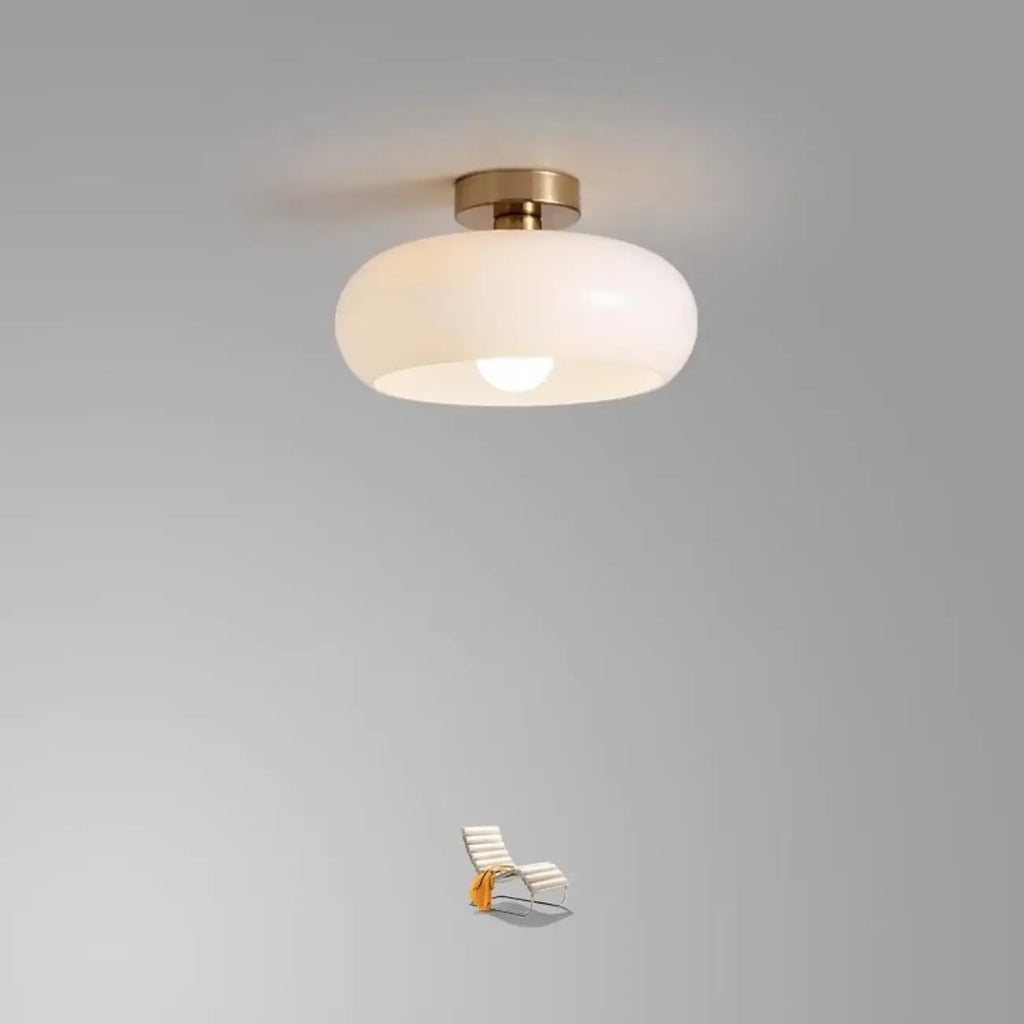 Mini plafonnier semi-encastré en forme de dôme de verre blanc cylindrique