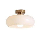 Mini plafonnier semi-encastré en forme de dôme de verre blanc cylindrique