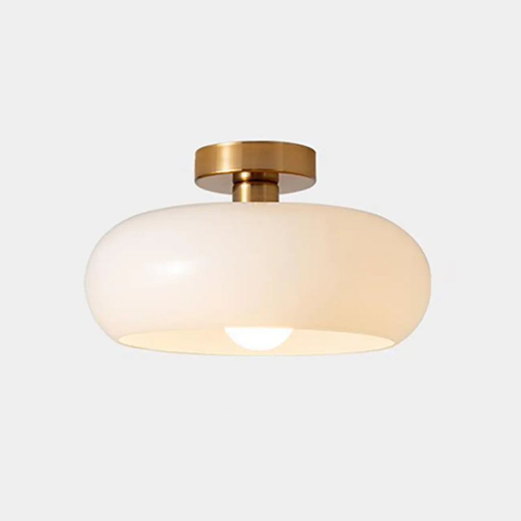 Mini plafonnier semi-encastré en forme de dôme de verre blanc cylindrique