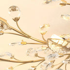 Plafonnier semi-encastré élégant en cristal à branches dorées