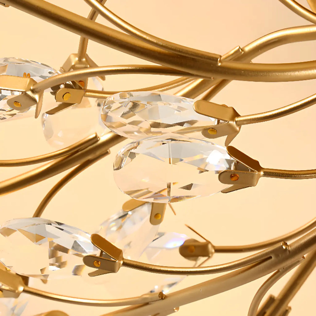 Plafonnier semi-encastré élégant en cristal à branches dorées