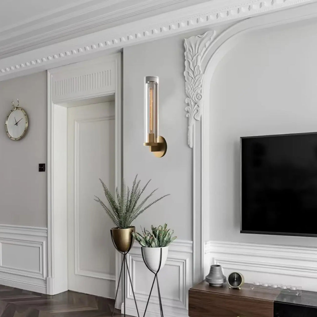 Applique murale moderne cylindrique en métal et cristal, mini-lumière