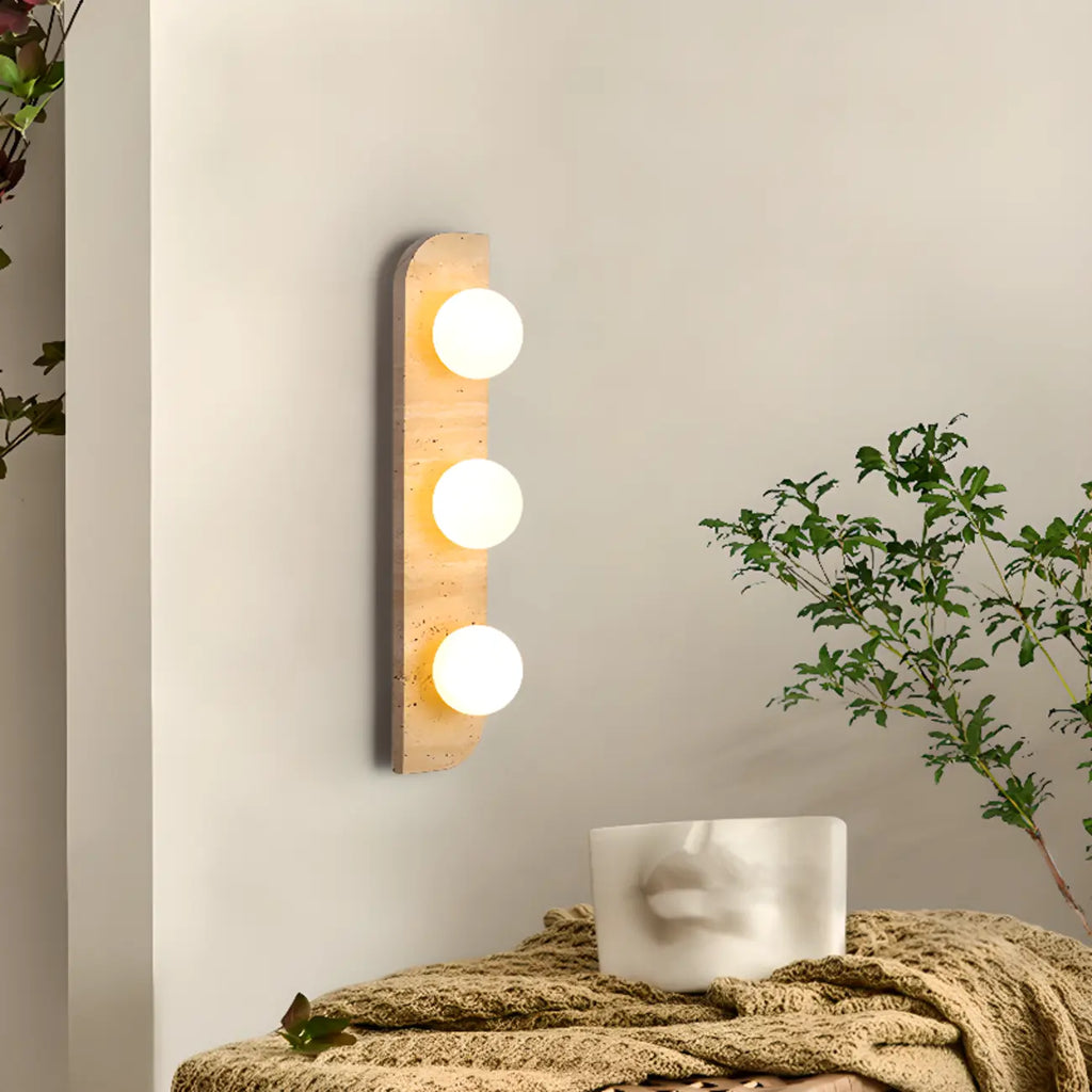 Applique murale moderne en verre et pierre beige avec globe
