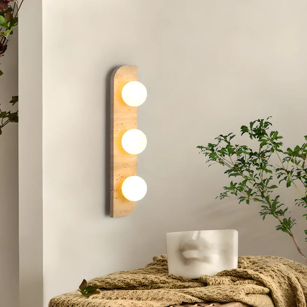 Applique murale moderne en verre et pierre beige avec globe