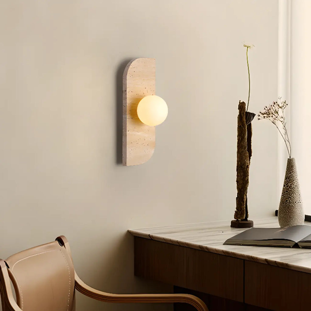 Applique murale moderne en verre et pierre beige avec globe