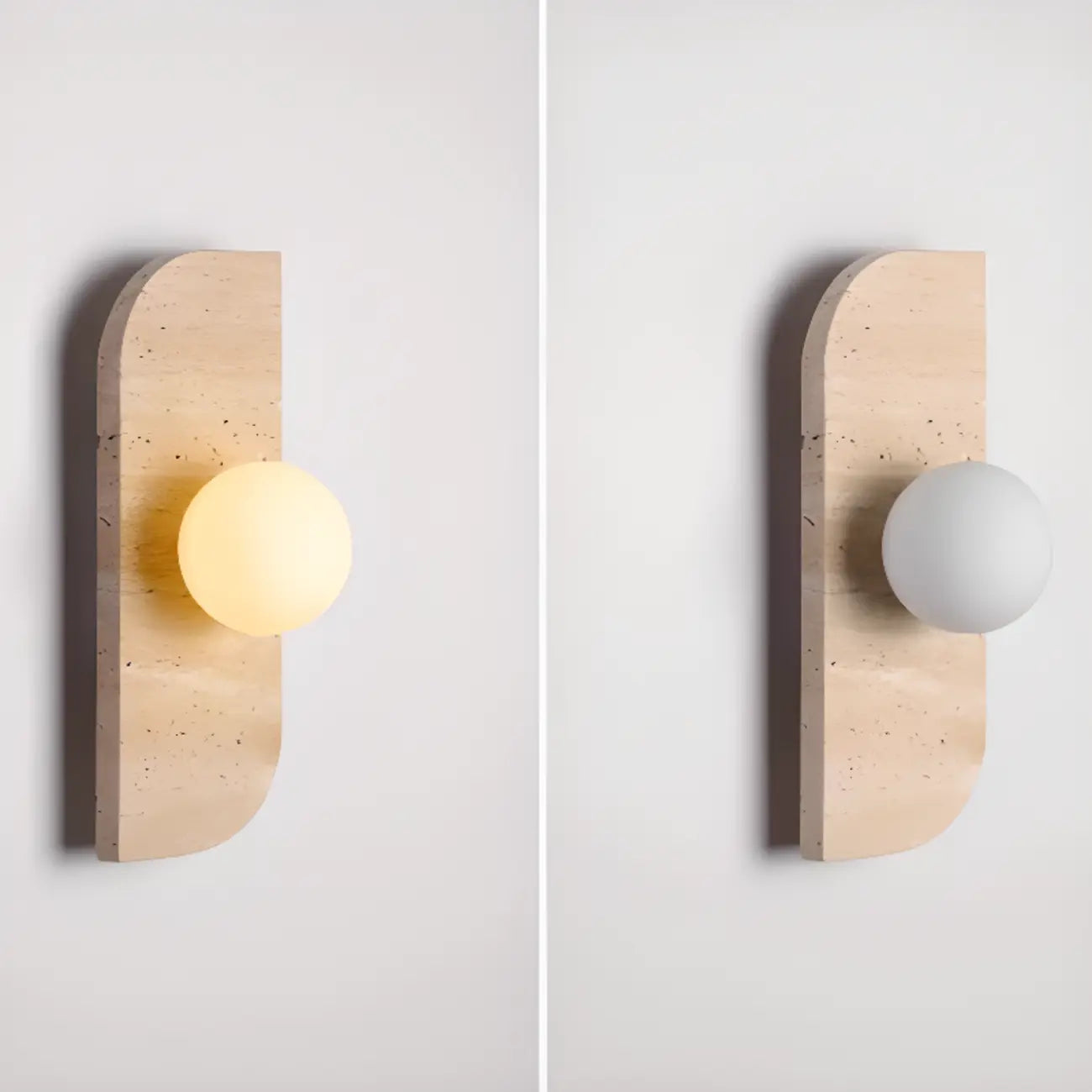 Applique murale moderne en verre et pierre beige avec globe