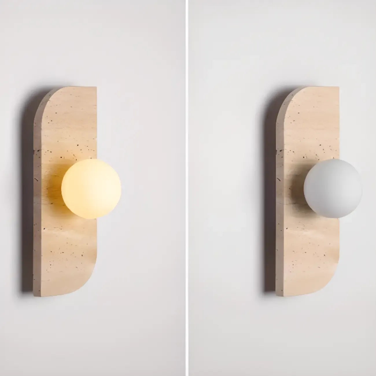 Applique murale moderne en verre et pierre beige avec globe
