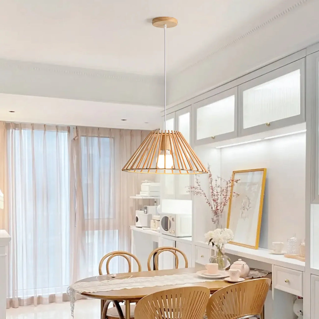 Suspension géométrique moderne en bois à 2 lumières pour salle à manger
