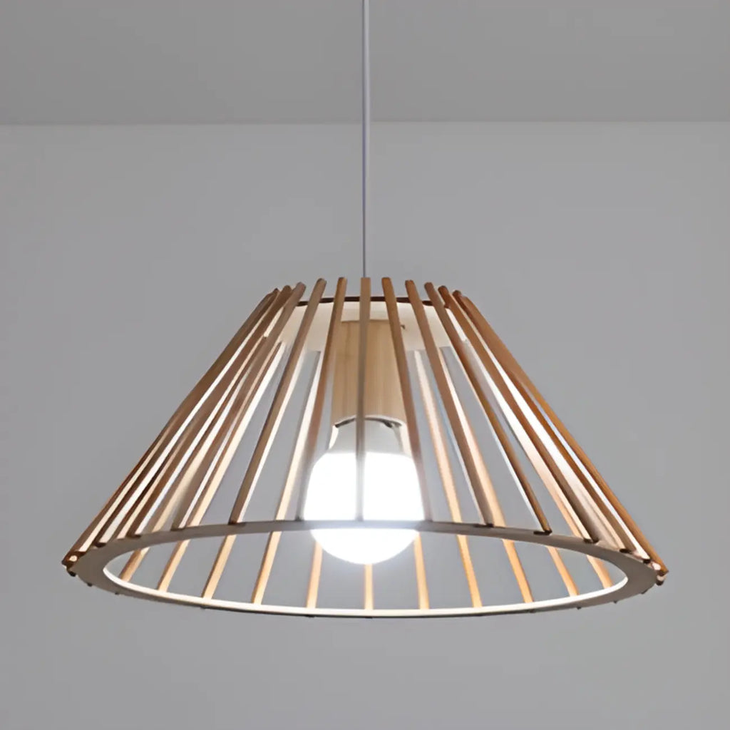 Suspension géométrique moderne en bois à 2 lumières pour salle à manger