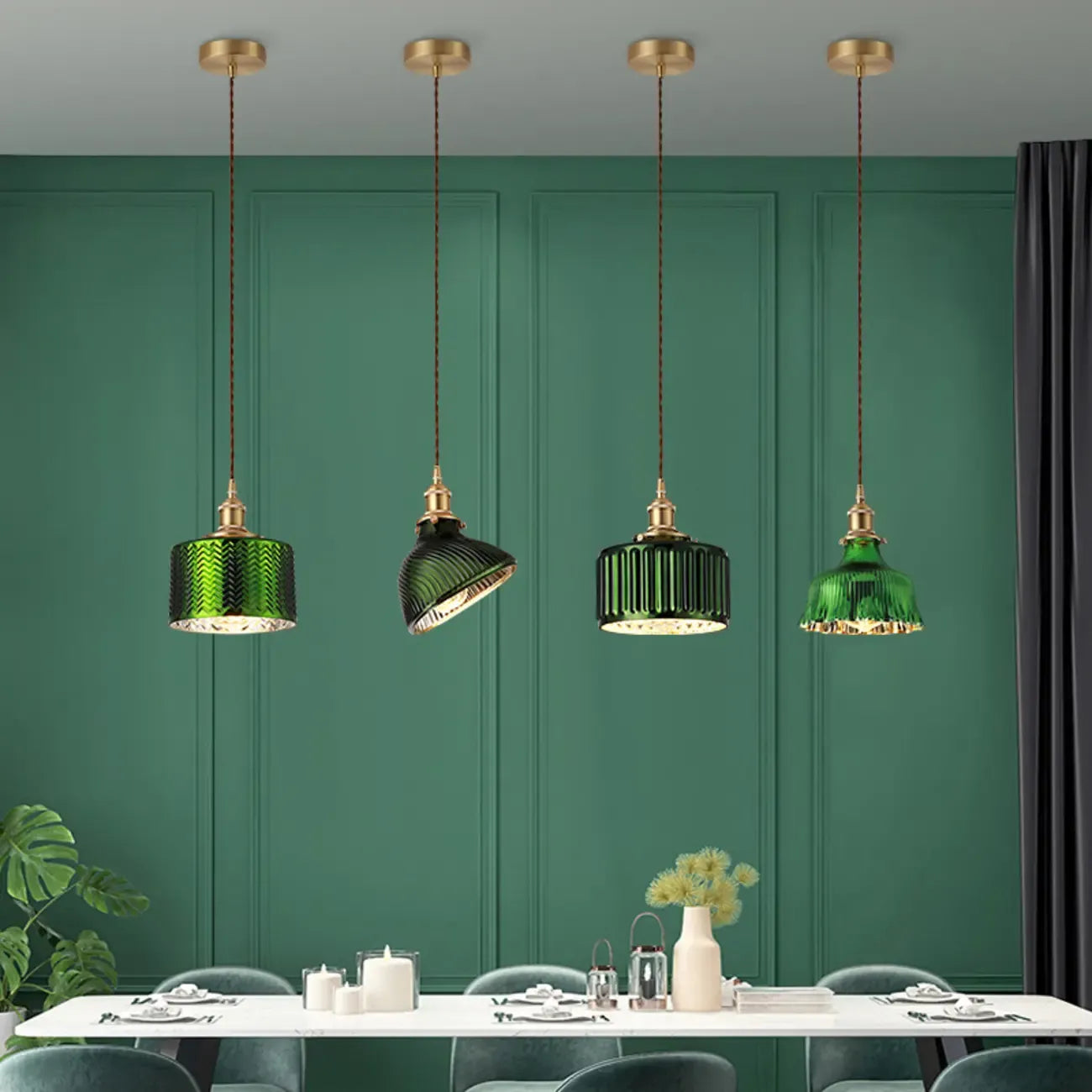 Suspension moderne en verre vert, réglable, pour cuisine/salle à manger