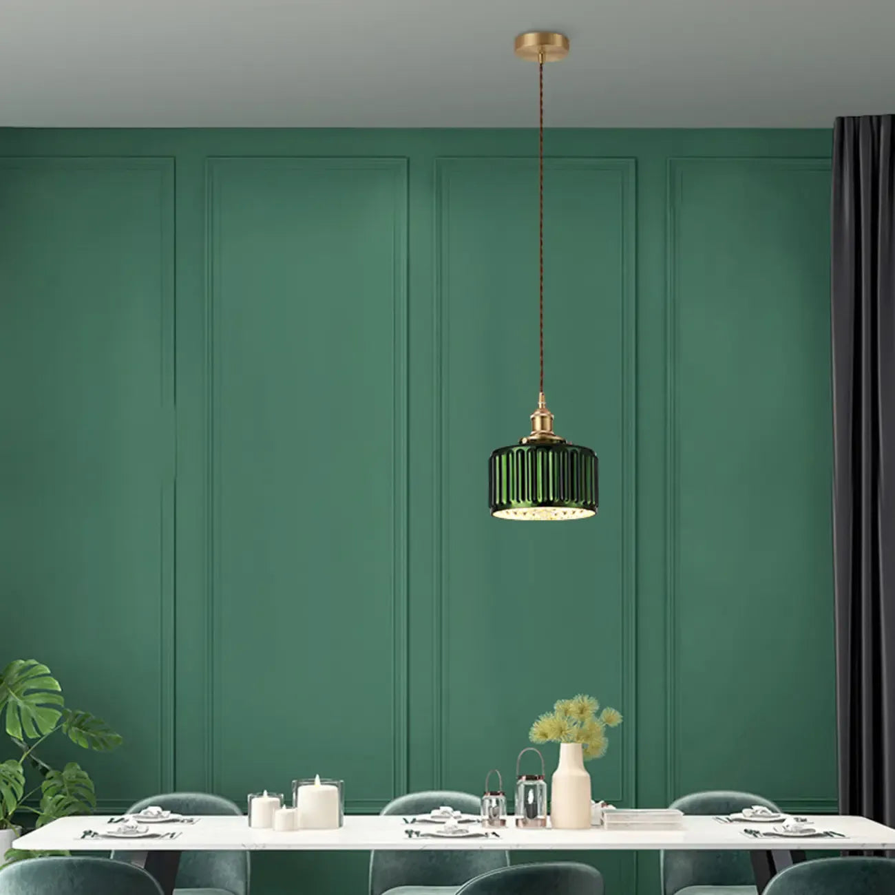 Suspension moderne en verre vert, réglable, pour cuisine/salle à manger