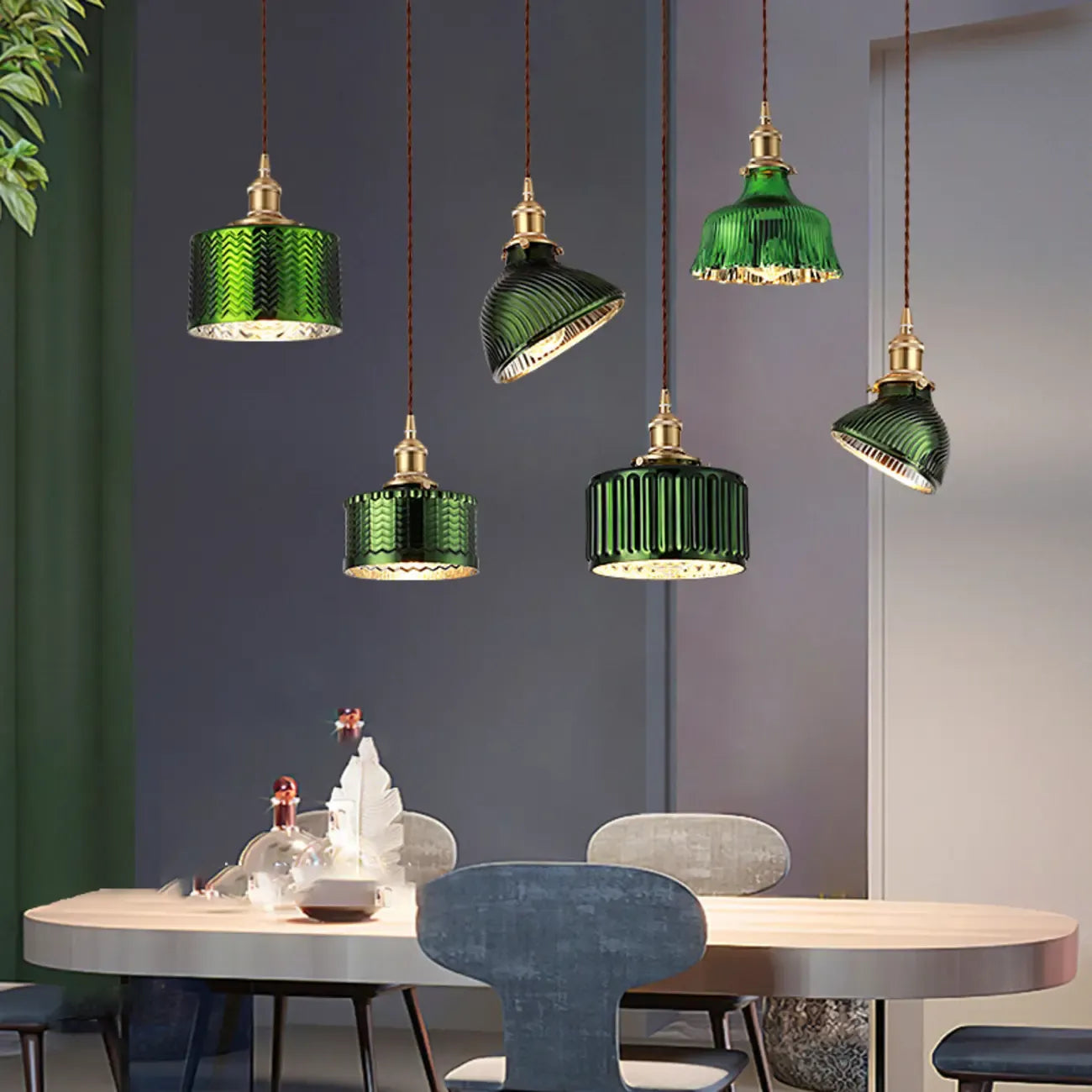 Suspension moderne en verre vert, réglable, pour cuisine/salle à manger