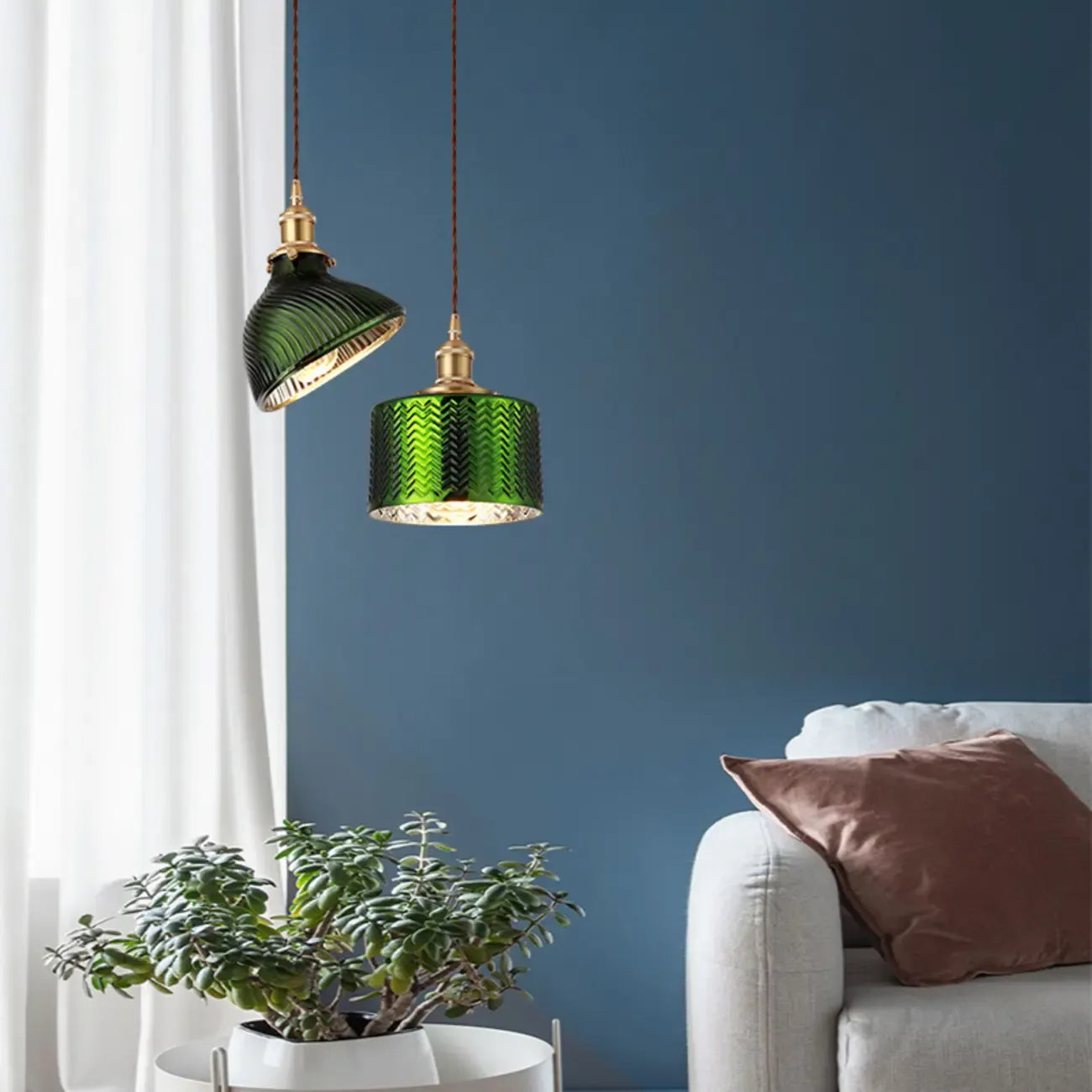 Suspension moderne en verre vert, réglable, pour cuisine/salle à manger