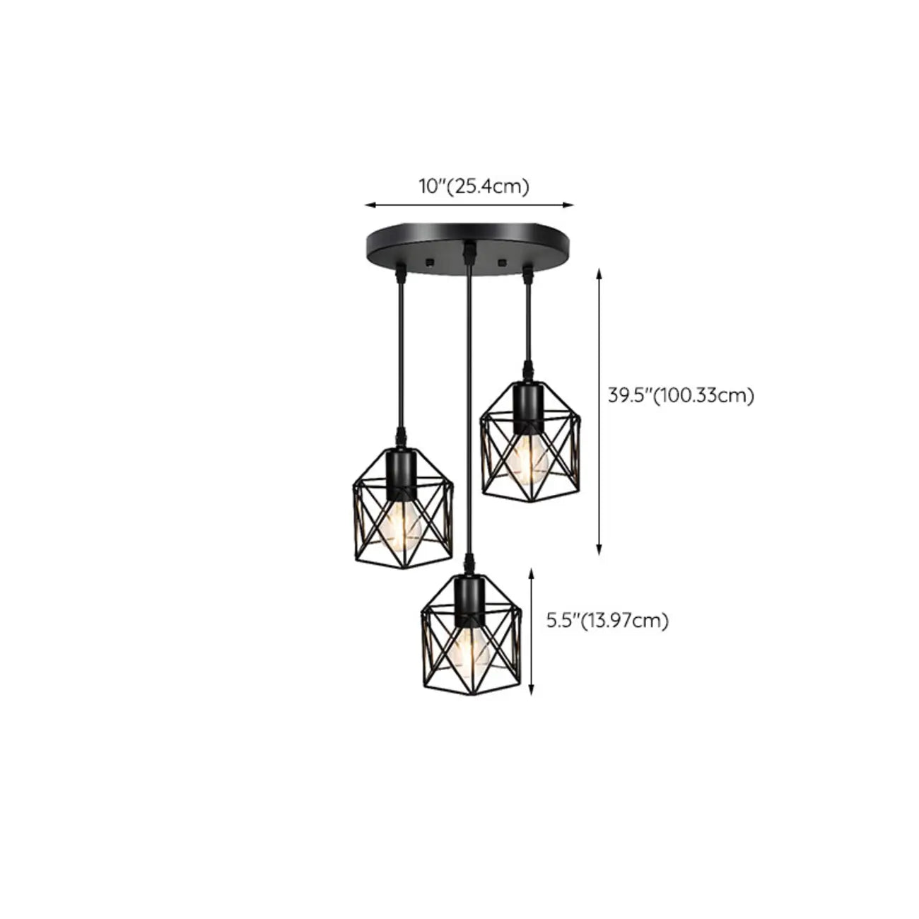 Suspension industrielle noire à 1/3 lumière pour îlot de cuisine