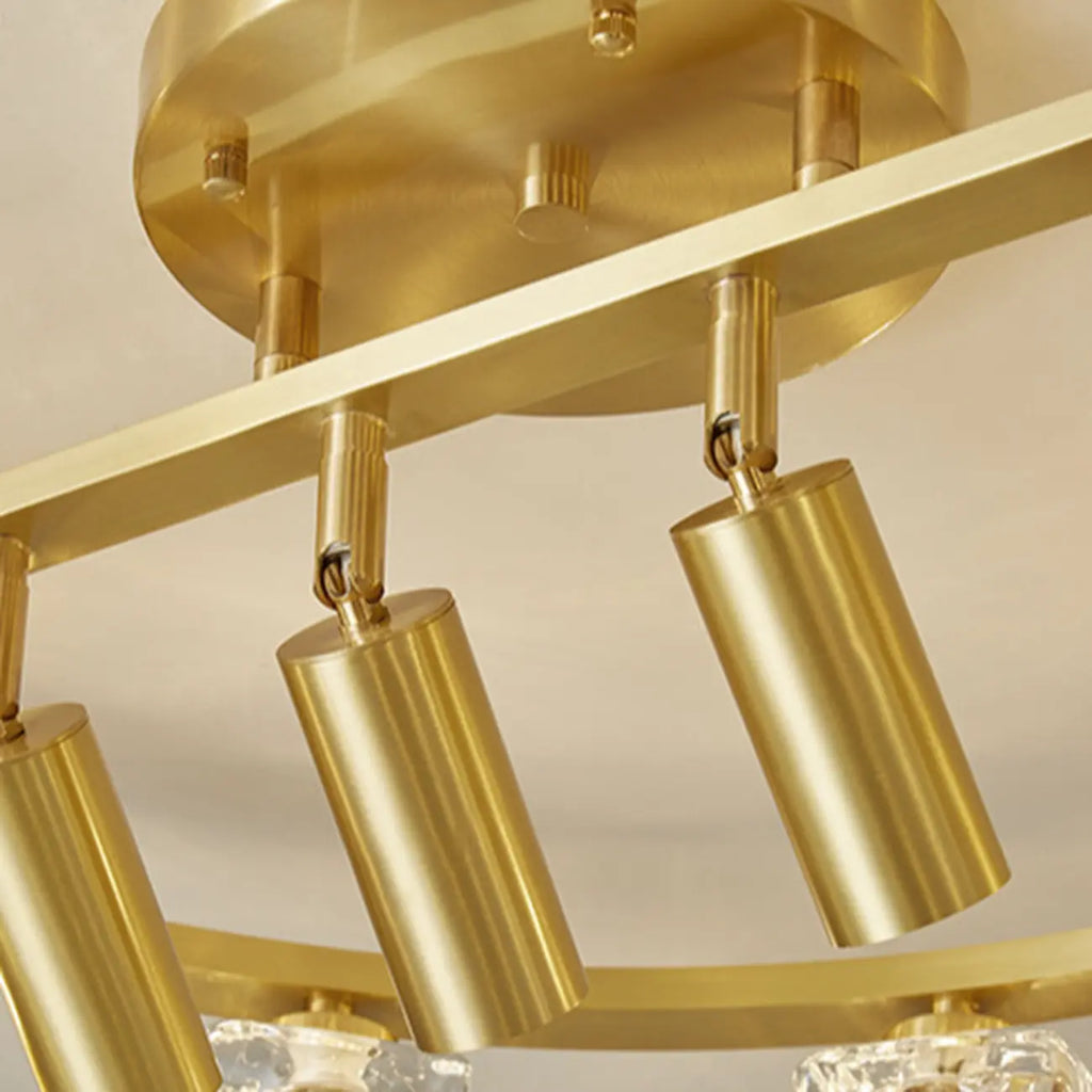 Plafonnier semi-encastré en cristal cubique doré avec spots intégrés