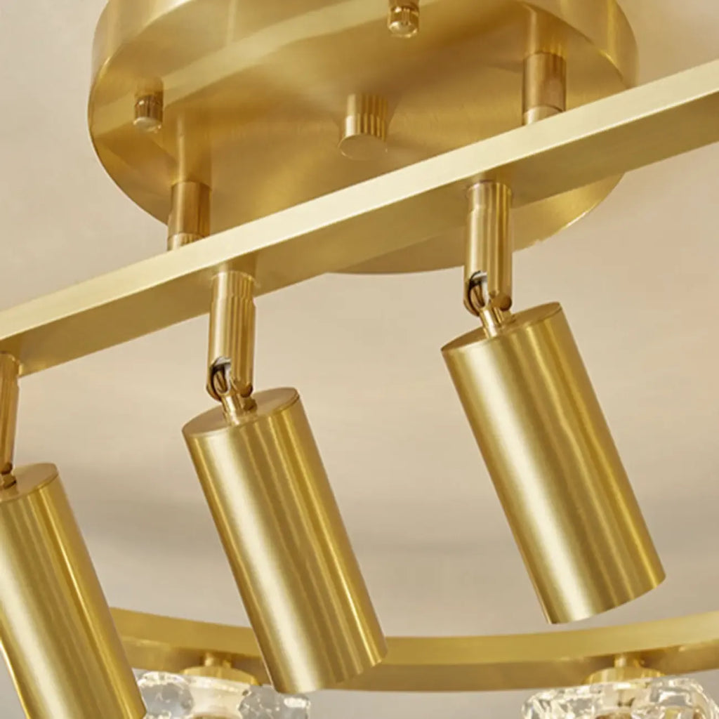 Plafonnier semi-encastré en cristal cubique doré avec spots intégrés