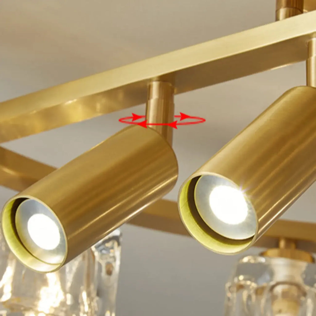 Plafonnier semi-encastré en cristal cubique doré avec spots intégrés