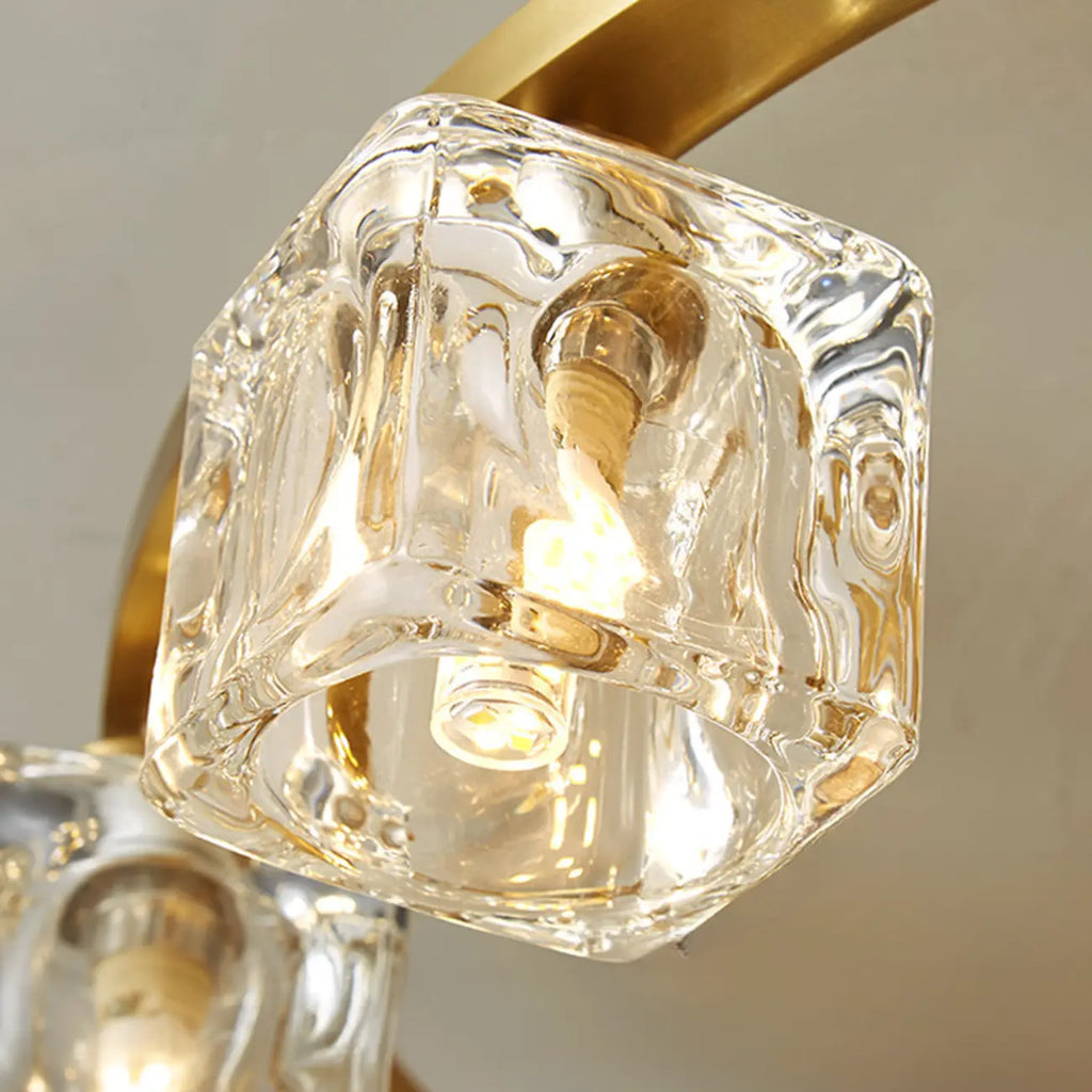 Plafonnier semi-encastré en cristal cubique doré avec spots intégrés