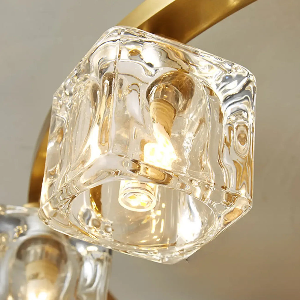 Plafonnier semi-encastré en cristal cubique doré avec spots intégrés