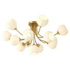 Plafonnier semi-encastré moderne en métal avec abat-jour floral en verre blanc et métal