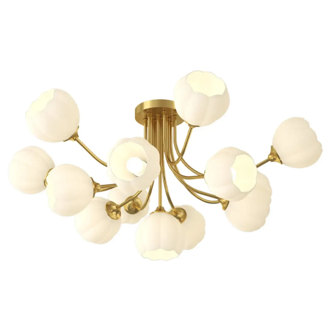 Plafonnier semi-encastré moderne en métal avec abat-jour floral en verre blanc et métal