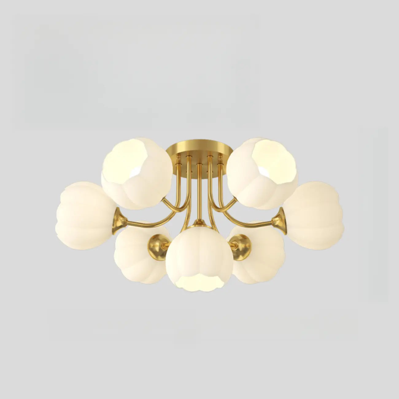 Plafonnier semi-encastré moderne en métal avec abat-jour floral en verre blanc et métal