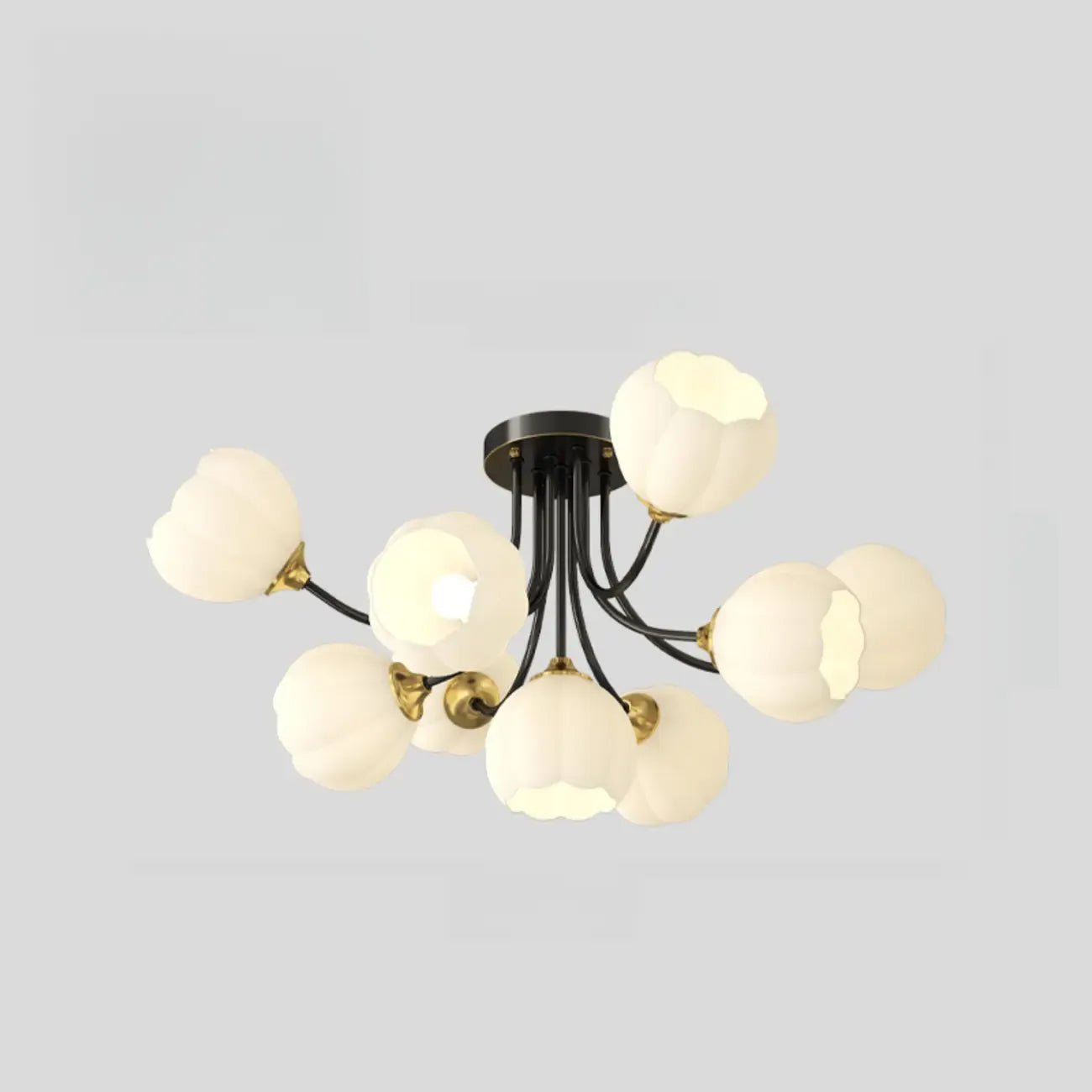 Plafonnier semi-encastré moderne en métal avec abat-jour floral en verre blanc et métal