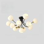 Plafonnier semi-encastré moderne en métal avec abat-jour floral en verre blanc et métal