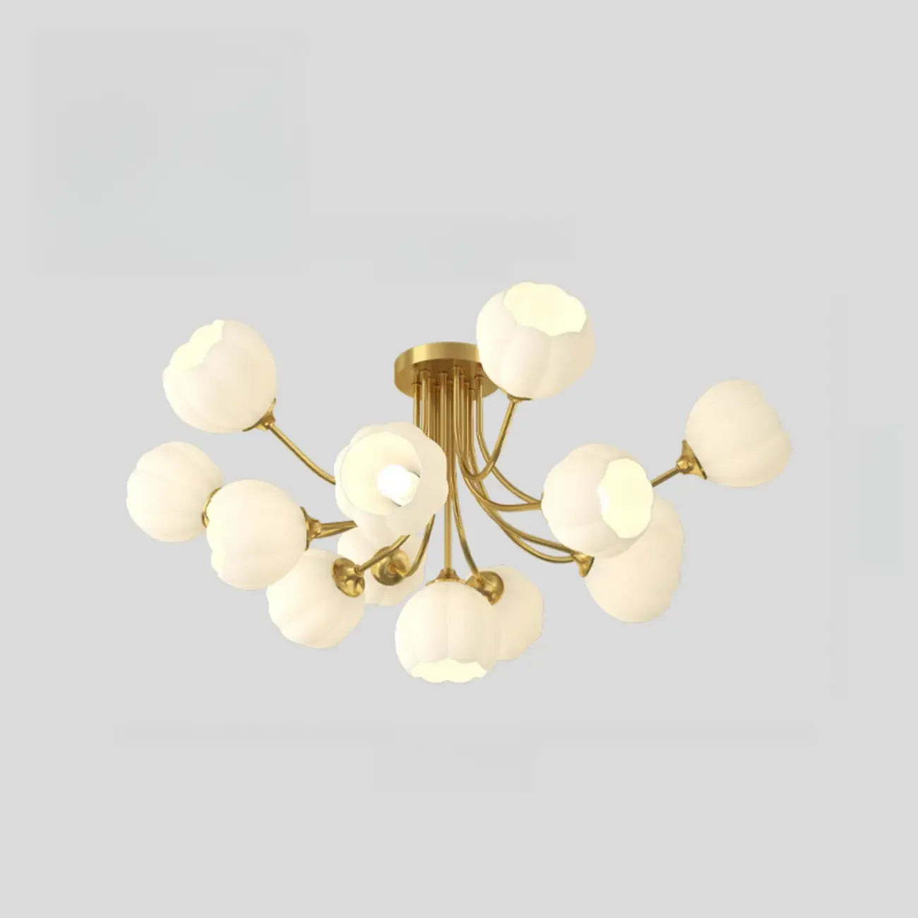Plafonnier semi-encastré moderne en métal avec abat-jour floral en verre blanc et métal