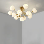 Plafonnier semi-encastré moderne en métal avec abat-jour floral en verre blanc et métal